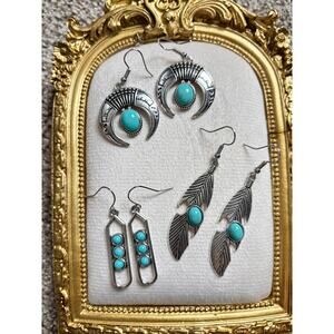 Western Turquoise Earring Bundle Boho Cowgirl Silver Statement Jewelry Lot